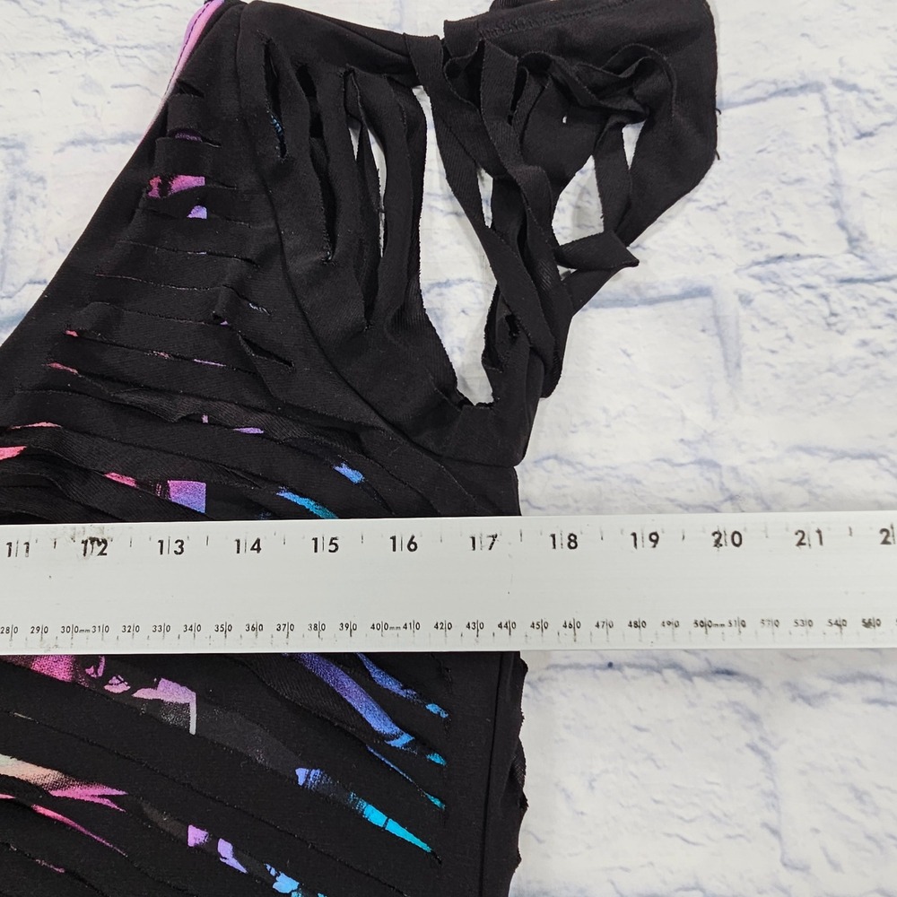 Costume Gallery Cut Out Graphic Top Womens M Black Neon Grunge Festival Lycra - Picture 4 of 9